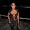 FAGADOER Sexy Lace See Through 2 Piece Sets Woman Outfit Hollow Out Crop Top + Flare Pants Female Y2K Streetwear Summer Spring