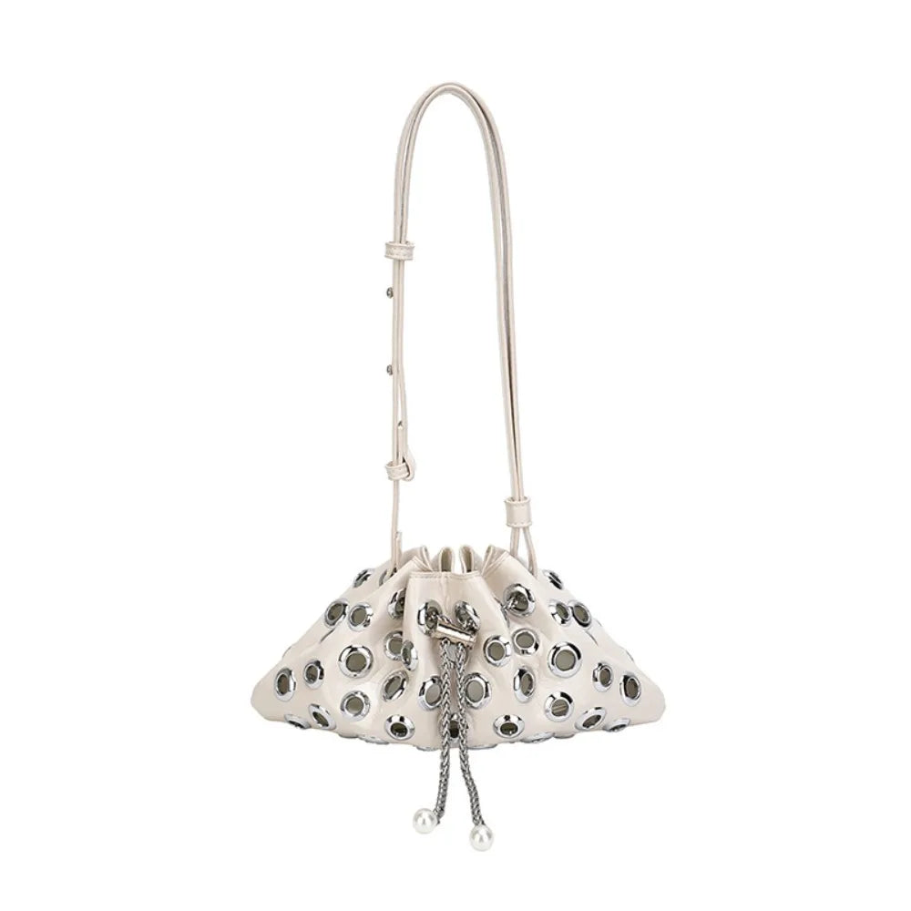 Portable Metal Stud Rivet Shoulder Bag Spicy Girl Chain Y2k Underarm Bag Punk Style Handbag Drawstring Crossbody Bag Daily