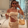 Weird Puss See Through 2-Piece Set Scarf Strapless Top Mesh Irregular Hem+Multi-Pleated Skirt Beach Party Matching Pretty Suits