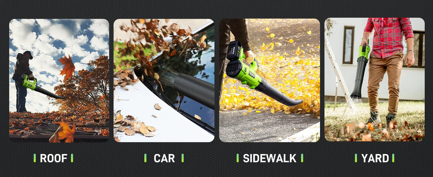 Cordless Leaf Blower 6-Speed Electric Blower with Battery Charger Turbo Motor Dual Tubes Lightweight for Lawn Patio Snow Removal