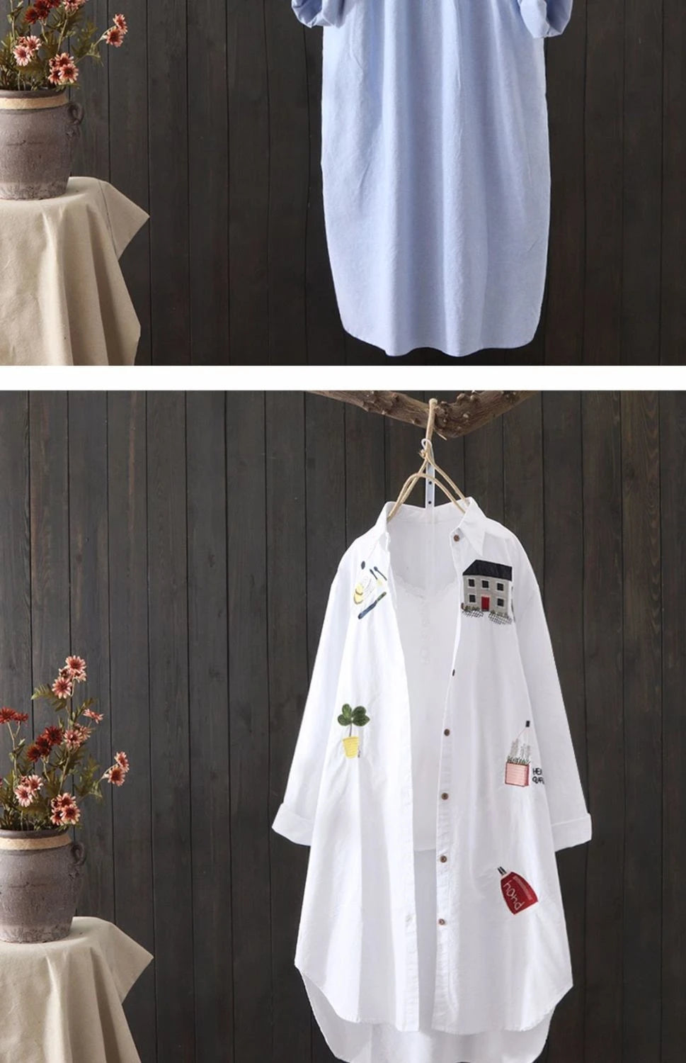 Women Cotton Embroidery Loose Long White Shirts 2025 Spring Autumn New Casual Office Lady Blouse Female Top Loose shirt