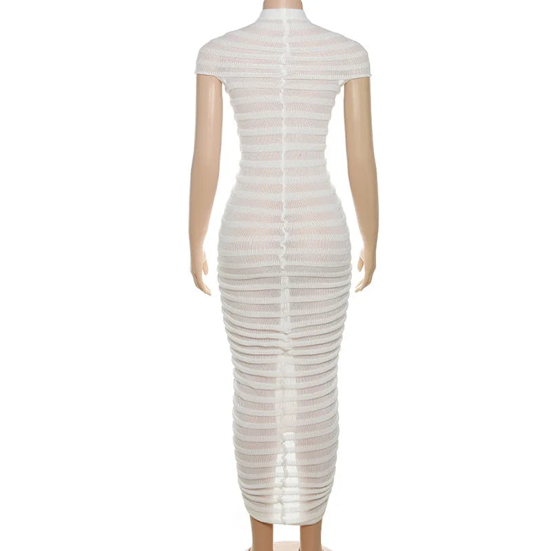 Knitted Long White Dress Women Bodycon Cocktail Evening Dresses Ladies Summer Elegant Luxury Maxi Knit Sexy Party Black Dresses