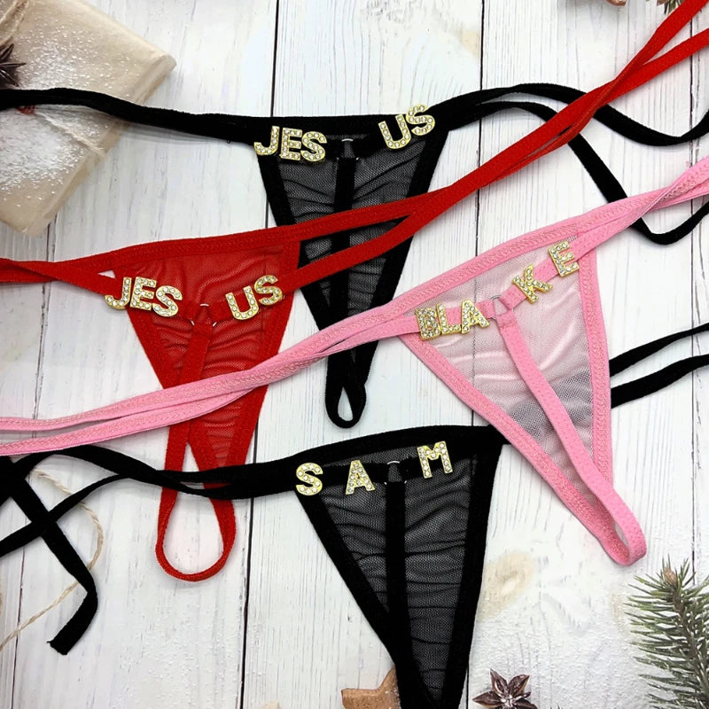 Sexy Custom Thong Name Crystal Letter Underwear Bikini Personalized Customized tangas G-string Girl friend Wife Birthday Gift