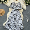 Summer Pleated Women Buttons Dresses Casual Beach Holiday Short Sleeve V Neck Woman Midi Dress Bohemian Mujer Vestidos