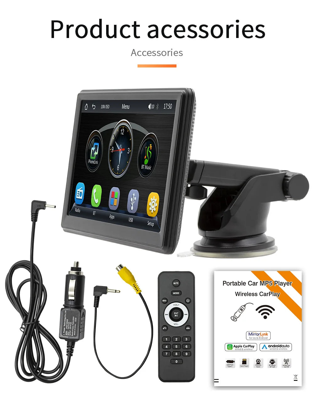 7" Screen Car Monitor Radio Wireless Carplay Android-Auto Bluetooth FM Transmitter Touch Screen Multimedia Video Player B500W