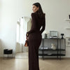 Mozision Turtleneck Thigh High Split Sexy Maxi Dress For Women Fashion Long Sleeve Draped Bandage Bodycon Club Long Dress