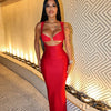 Weird Puss Sexy Party Dress Women Ring Clasp Chic Hollow Backless Sleeveless Low-Neck Birthday Banquet Rave Bodycon Vestidos