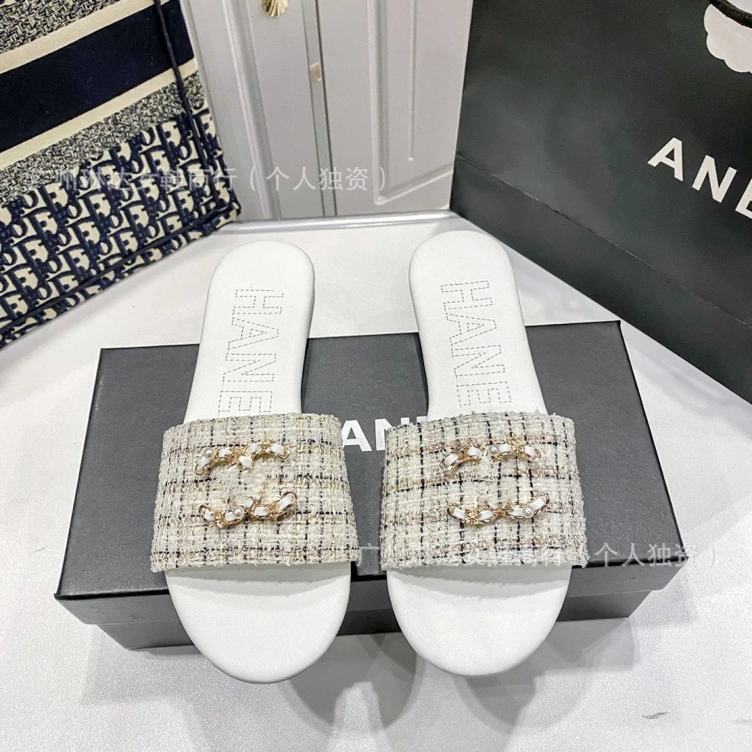 High quality 2025 spring new high-end leather flat slippers with versatile and casual design, high-end temperament, elegant and