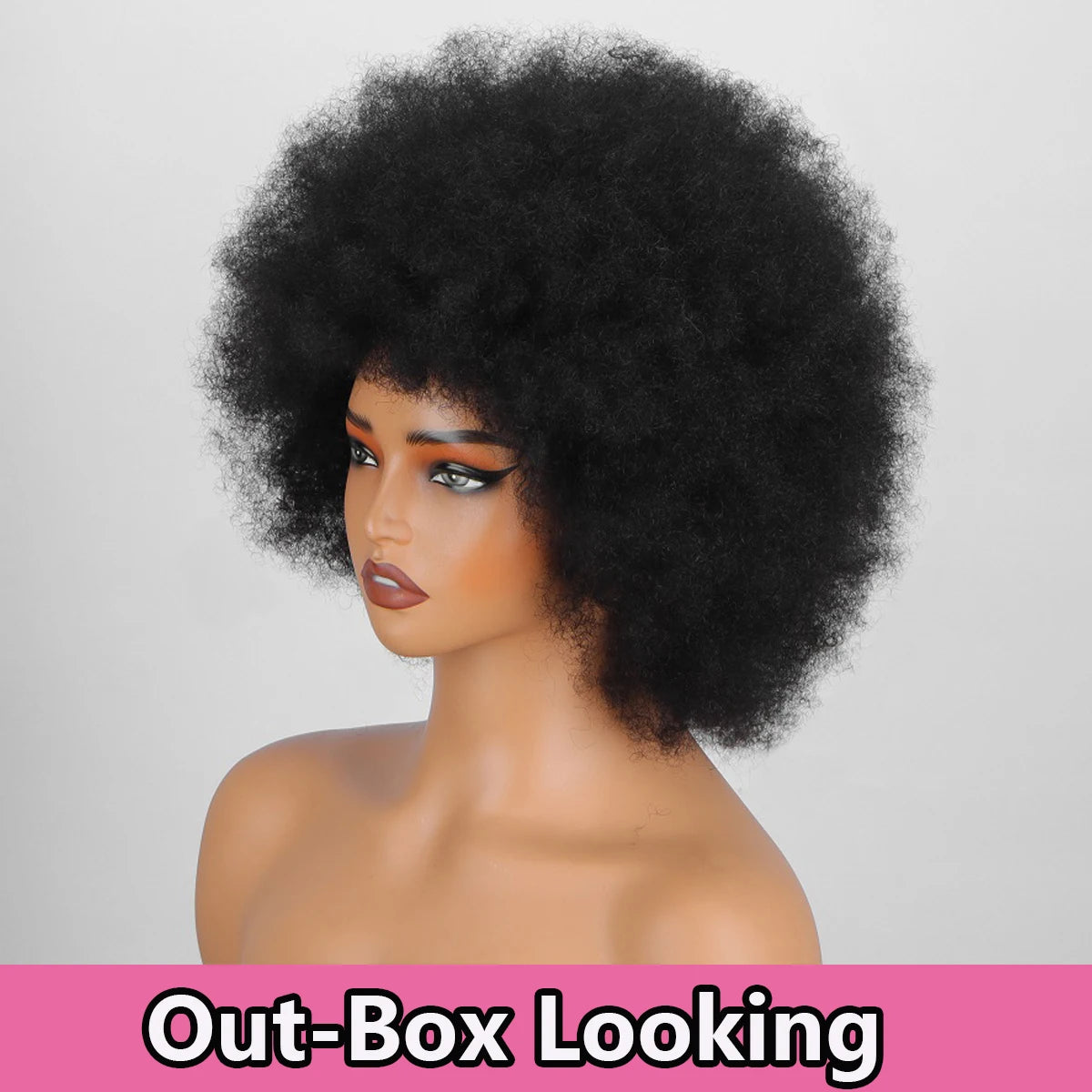 Afro Fluffy Curly Human Hair Wigs 70S Jerry Curl Wig One Wig Two Stlyes Glueless Wig Puffy Bouncy Wig Bouncy Wet and Dry Styling