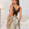 Fashion Solid Color V-neck Home Nightgown Women's Backless Cross Suspender Skirt Butterfly Decoration Simulation Silk Thin Dress