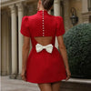 Elegant Womens Luxury Hollow Out Red Bow Casual Mini Dress Bow Evening Party Formal Short Dresses New Black White Gowns Street