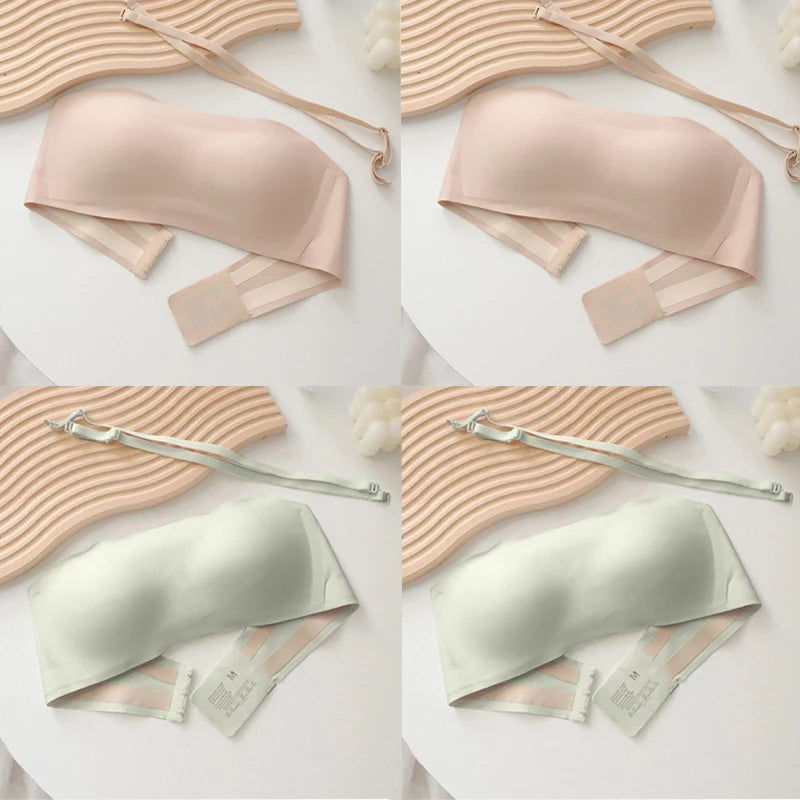 4PCS Women Strapless Bra Seamless Tube Tops Breathable Wireless Wedding Brassiere Push Up Bras Sexy Female Lingerie Invisible