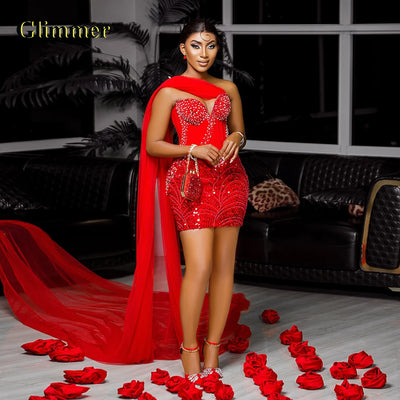 Glimmer Stylish Sweetheart Homecoming Dress Rhinestones Pleat Sequin Sleeveless Cocktail Ceremony Vestidos De Fiesta Customized