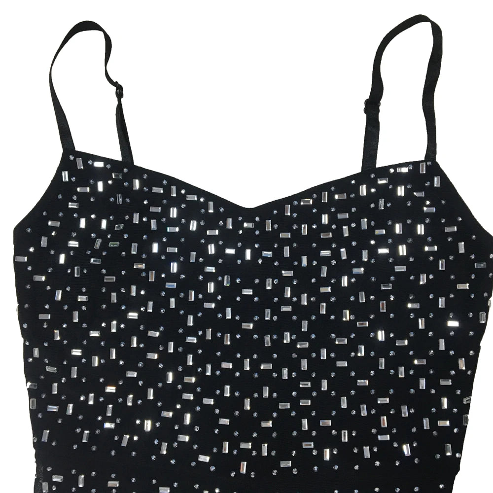 HBLL Women Club Outfits Spaghetti Strap Bodycon Jumpsuits Sparkly Rhinestone Romper Birthday Night Out One Piece Clubwear