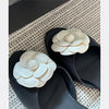 2025 Spring/Summer New Beach Vacation One Word Open Toed Flat Bottom Outerwear Camellia Slippers for Women