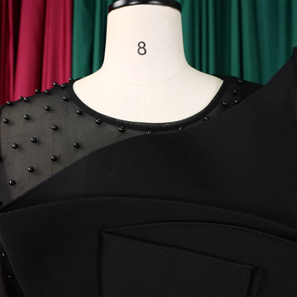 Luxury Jumpsuits & Rompers for Women Round Neck Beaded Transparent Sleeve High Waisted Elegant Female Birthday Party Overalls