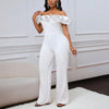 Luxury Jumpsuits & Rompers for Woman Off the Shoulder Ruffles Short Sleeve High Waisted Solid New Year 2025 Christmas Overalls