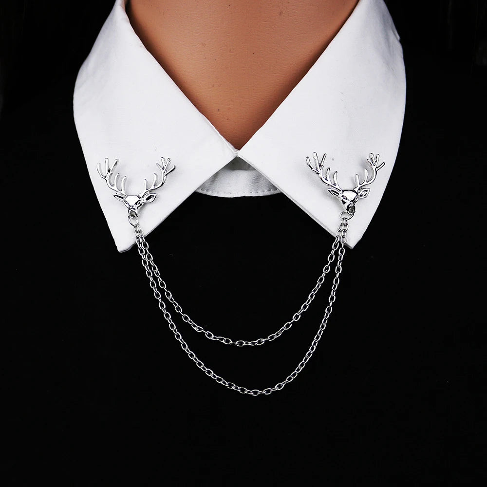 Fashion Gentleman Tassel Brooch For Men Suit Shirt Collar Triangle Wings Chain Lapel Pin Metal Retro Wedding Accessories