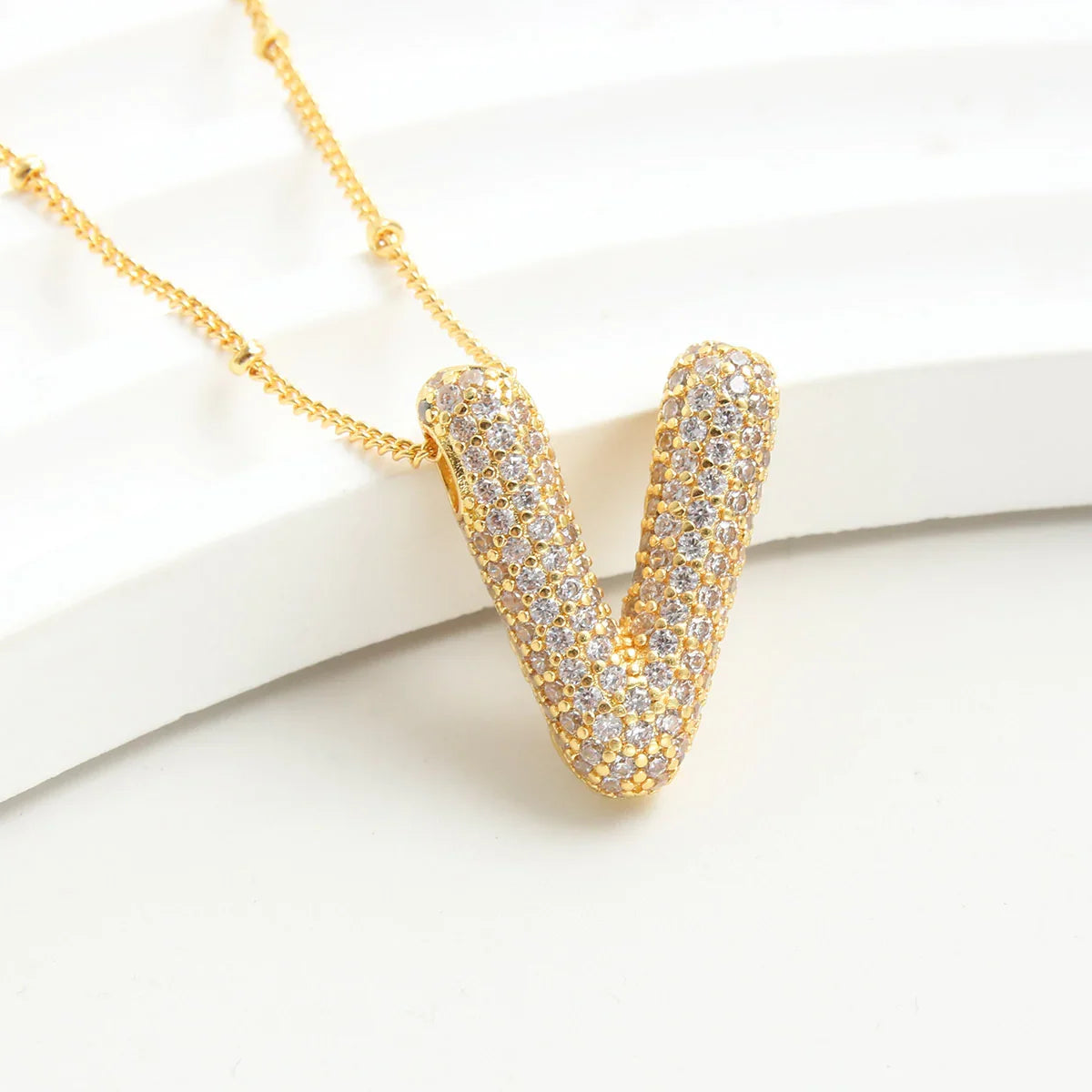 Cubic Zirconia Gold Plated  Bubble Alphabet Letter Necklace Monogram Necklace Balloon Initial Necklace Gifts for Women Girls