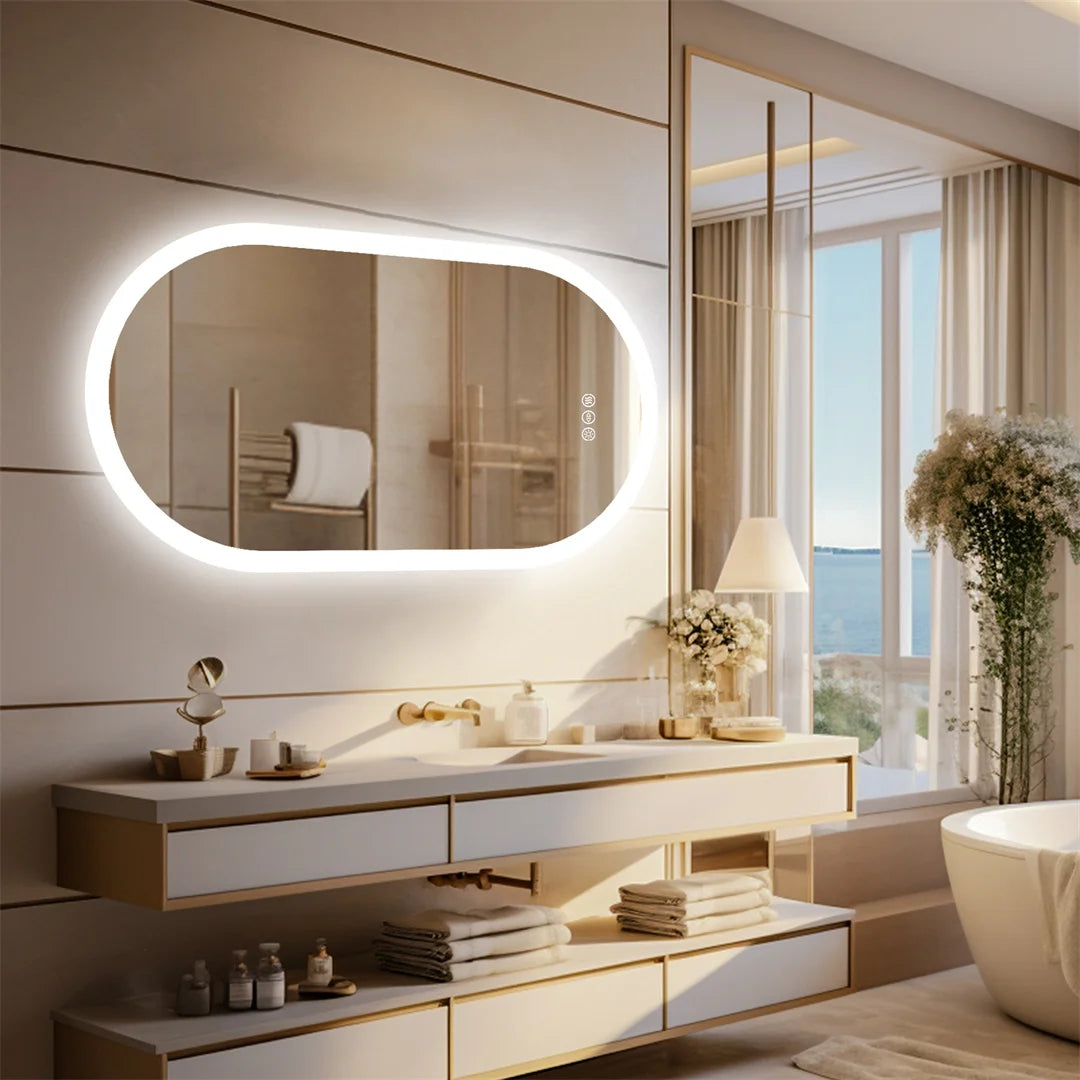 LUVODI Backlit Lighted Bathroom Mirror LED Bedroom Vanity Mirror Salon Mirror with Touch Sensor Dimming Defog IP44