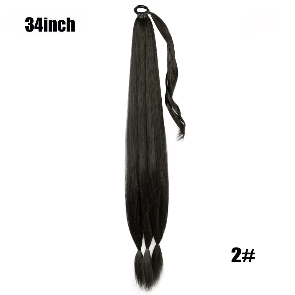 Ponytail Extensions Synthetic Boxing Braids Wrap Around Chignon Tail With Rubber Band Hair Ring 26 Inch Brown Ombre Braid DIY