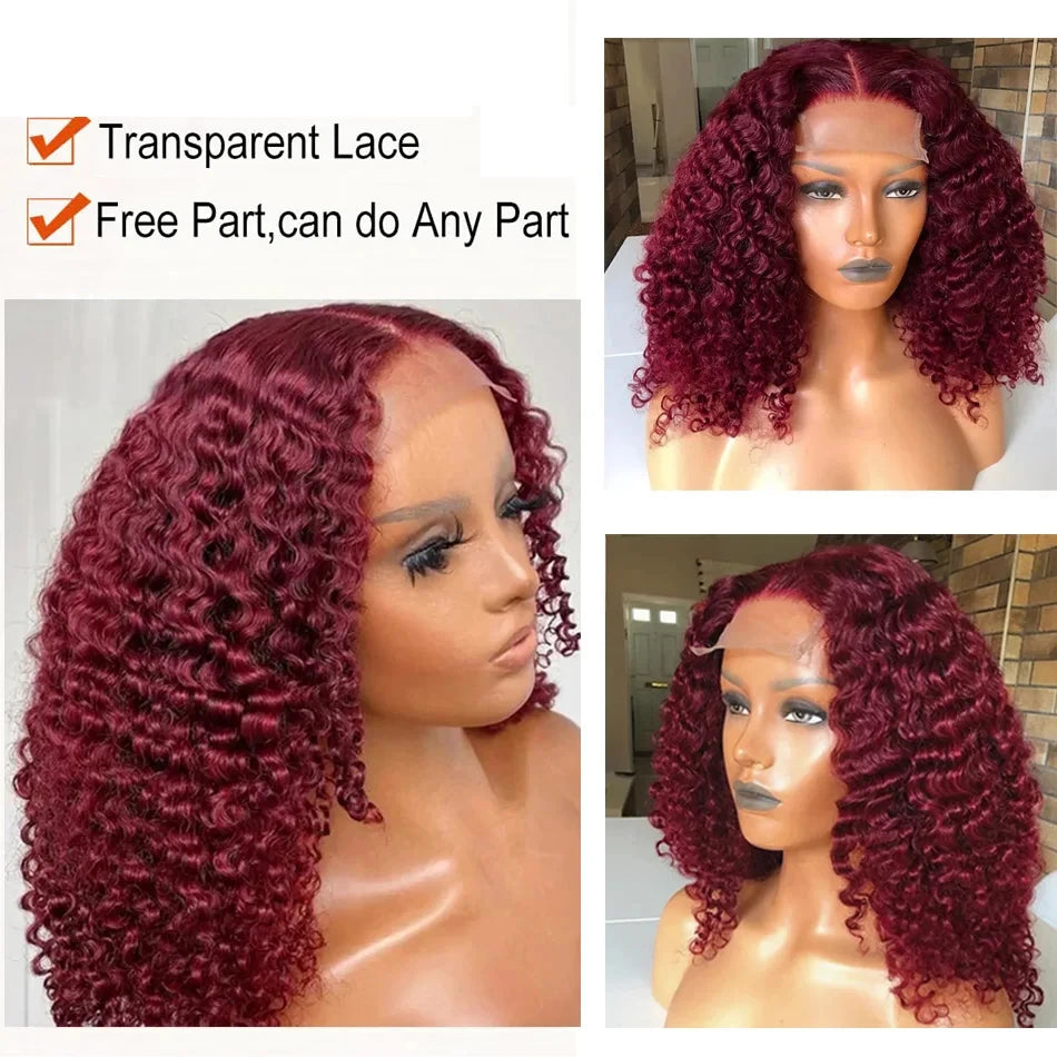 Brazilian Deep Wave 99J Burgundy Lace Front Human Hair Wig 13x4 Deep Curly Short Bob Wigs Human Hair Red Colored Water Wave Wigs