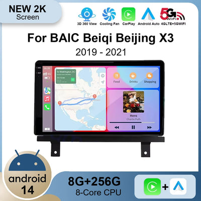 Android 14 Wireless Carplay Auto Car Radio For BAIC Beiqi Beijing X3 X5 2019 2020 2021 Multimedia Player GPS Navigation 4G+WIFI