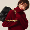 Turtleneck 100% cashmere sweater women loose thickening age reduction niche vintage red crewneck sweater women long sleeves