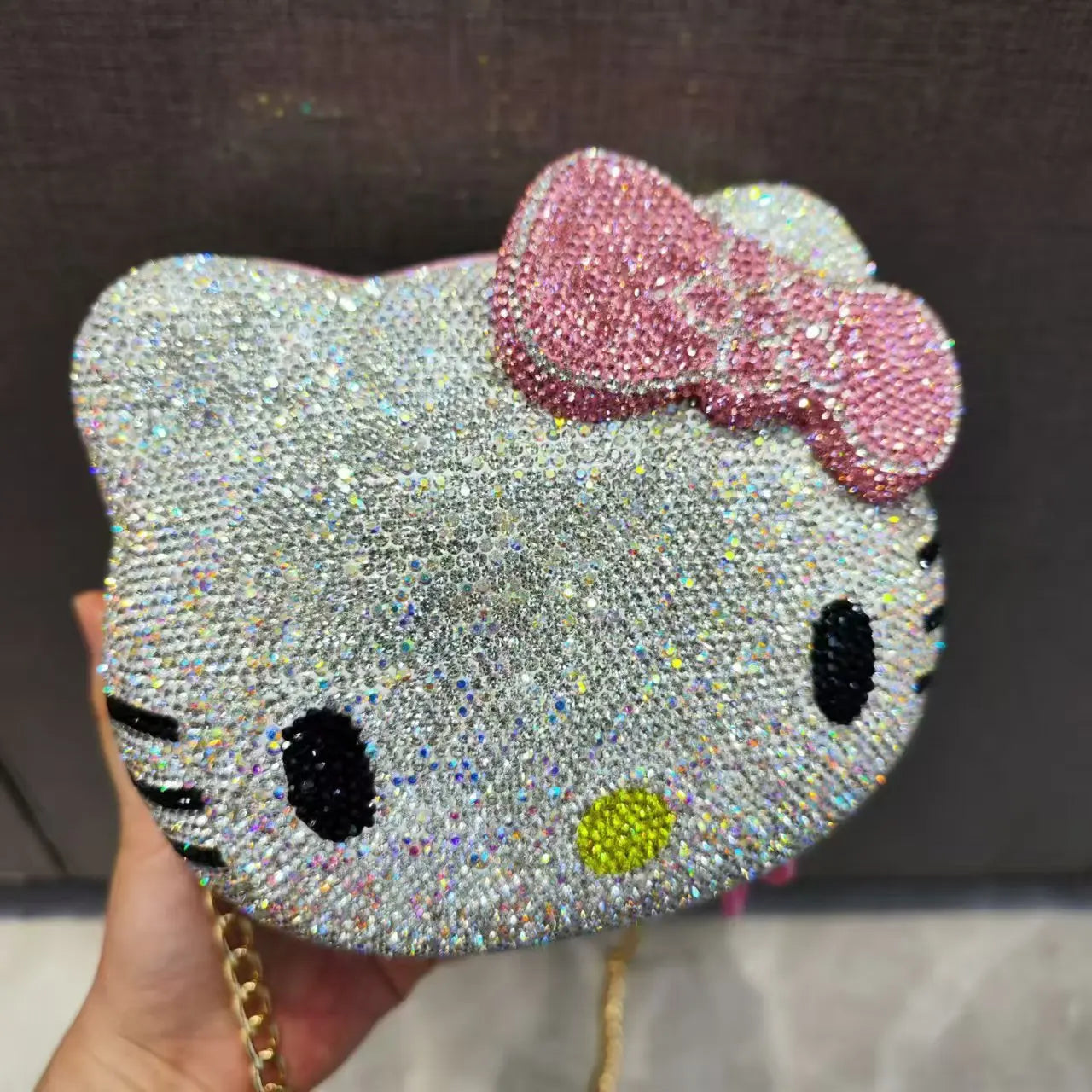 Hello Kitty Diamond Bag Sanrio Cute Cartoon lipstick bag  Fashion Girl Messenger Bag Handmade Diamond Inlaid Handbag Girl Gifts