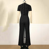 Elegant Jumpsuits & Rompers for Women O Nec Short Sleeve Beaded High Waisted Luxury Female Birthday Dinner Party Overalls Outfit