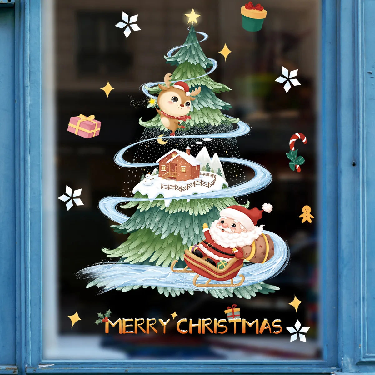 Santa Snowman Christmas Window Stickers Wall Decals New Year 2025 Christmas Home Decor Merry Christmas Xmas Decorations Gifts