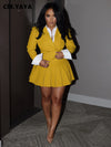 BWQ 2024 INS Women Fashion Pleated Mini Skirts Suit and Shirt Patchwork Long Sleeve Blazer Matching 2 Two Piece Set Outfits