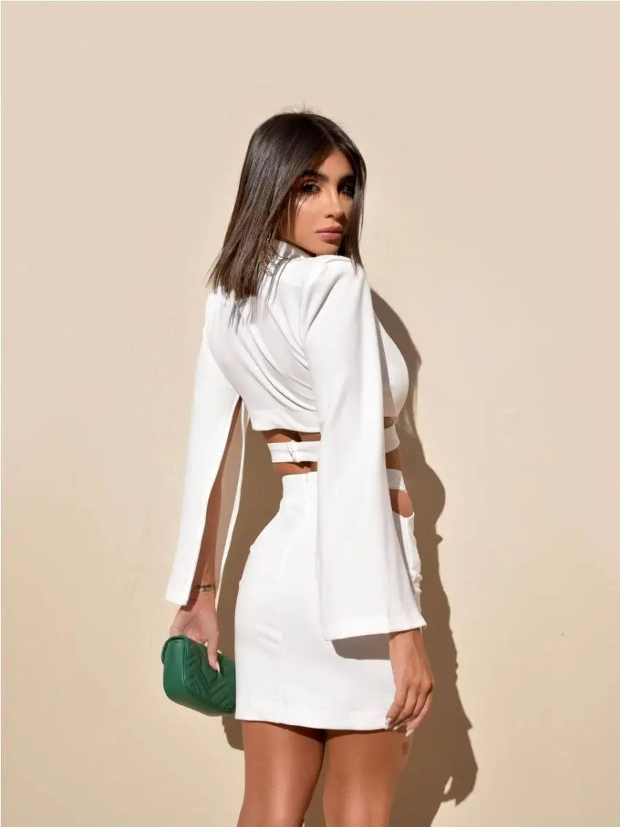 sets for women 2 pieces Sexy Lapel Long Sleeve Jackets + High Waist Hollow Out Skirts Set 2024 Woman Clothes Women's Suits