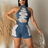 Cross border women's clothing new product from Europe and America, slim fit backless wash denim