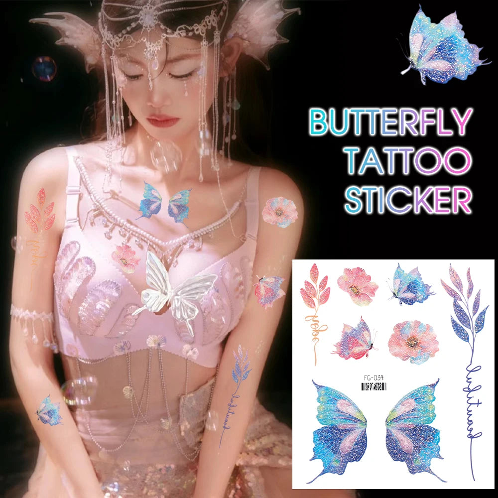 3D Fairy Butterfly Wings Shiny Tattoo Sticker Waterproof Eyes Face Body Art Fake Tattoos For Women Makeup Dance Music Festival