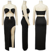 Women Two Piece Set Solid Color Breast Wrap Top and Irregular Slit Long Skirt Suit Lady Streetwear Mini Skirt Club Party Outfits