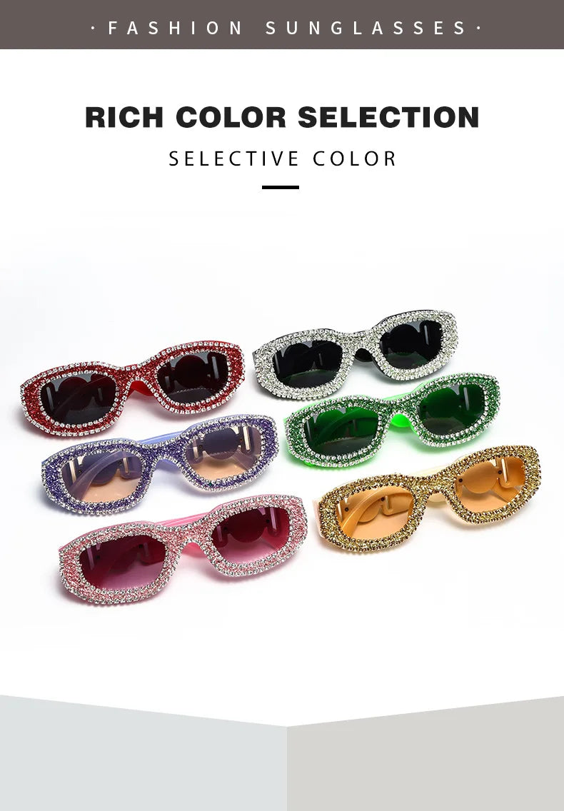 Fashion Square Sunglasses for Women Rectangle Brand Shades Sun Glasses Bling Diamond Eyeglasses Uv400 Glittering Accessories