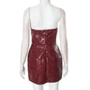 Luxury Leather Strapless Short Dress Women's Hot Summer Backless Sexy Party Curvy Dresses 2025 Evening Red Brown Hip Pacage  Y2K
