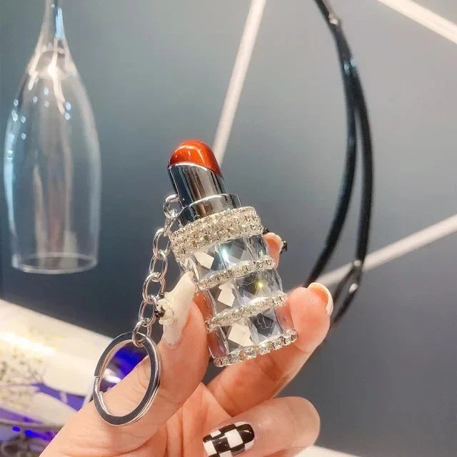 Luxury Diamond Lipstick Inflatable Lighter Mini Butane Pink Water Diamond Portable Lighter High End Women's Smoking Gift