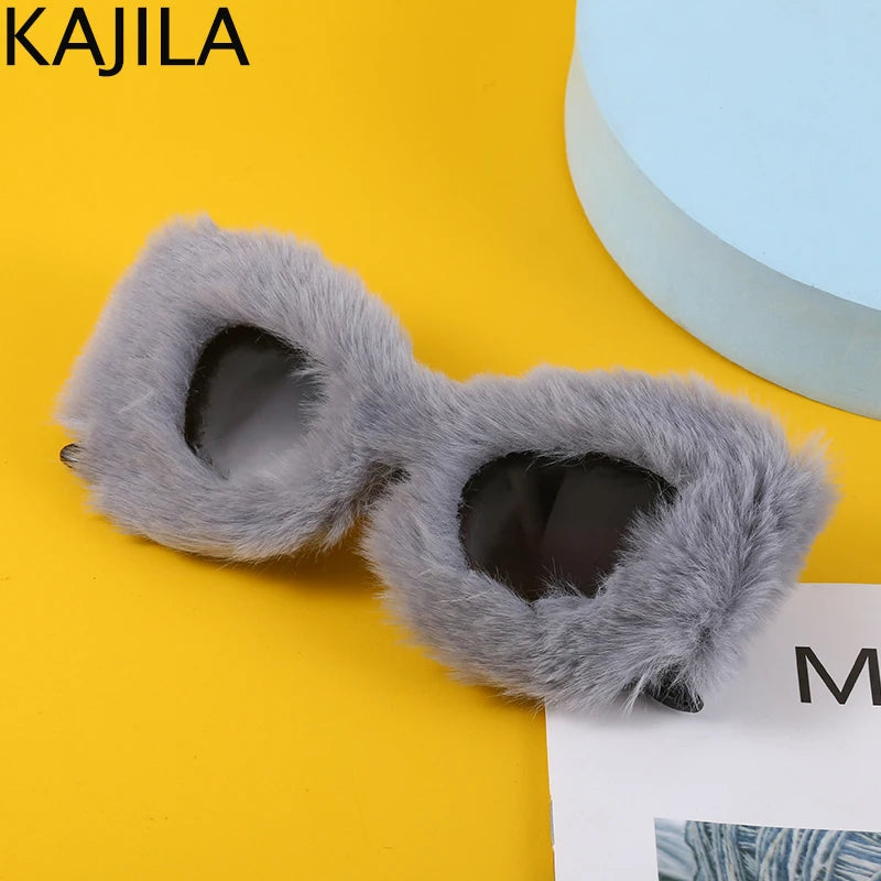 Cat Eye Sunglasses Women Punk Soft Fur Velvet Ladies Sun Glasses 2024 Luxury Brand Trendy Shades Eyewear Oculos De Sol Feminino