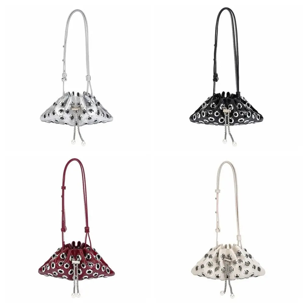 Portable Metal Stud Rivet Shoulder Bag Spicy Girl Chain Y2k Underarm Bag Punk Style Handbag Drawstring Crossbody Bag Daily