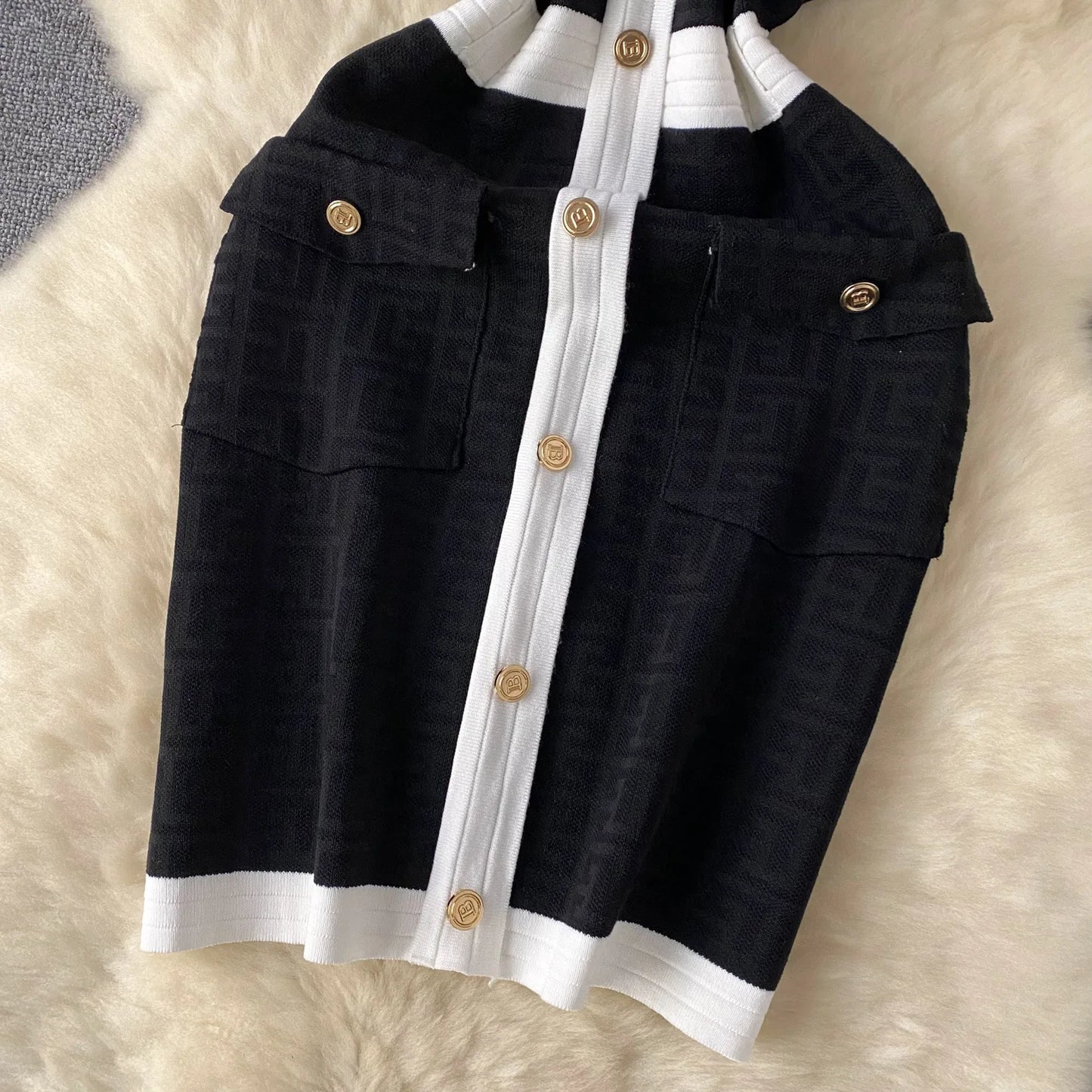 Mini Dress Women Dresses Vests Knitted Vestidos Bodycon Streetwear Polo Neck Sleeveless Single Breasted Splice Y2k Elegant Work