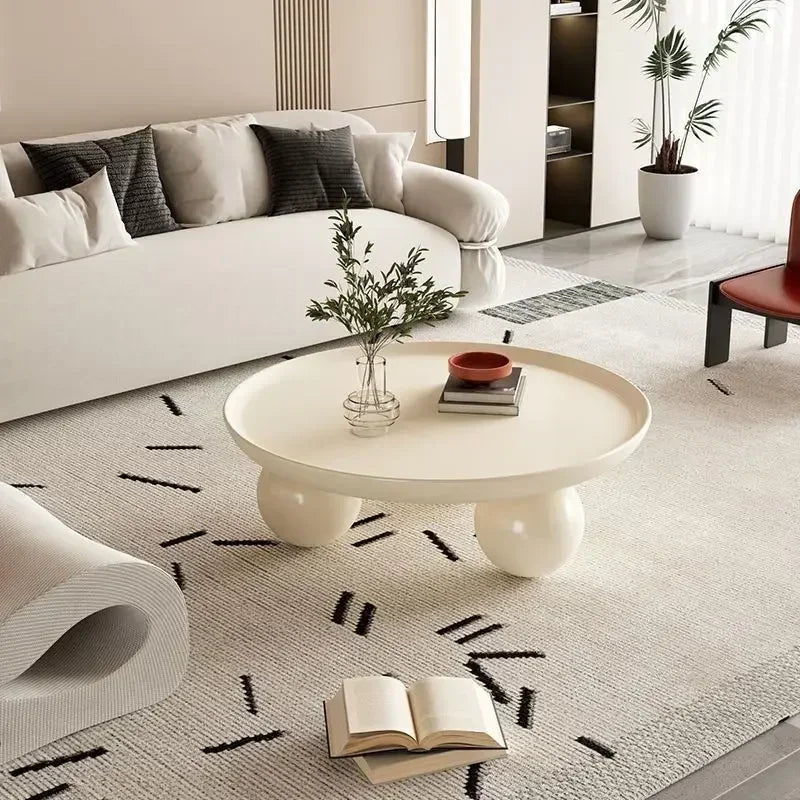 Nordic Combination Bedroom Coffee Table Simple Light Luxury Household Cream New Round Living Room Modern Small Apartment