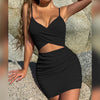 Women Sexy Cutout Bodycon Dress Euro Style Cross Back Straps Hollow Out Nightclub Party Evening Outfit Slim Fit Stretchy Dress