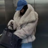 TRAF 2024 Woman Autumn Winter Faux Fur Coat Plush Fluffy Women's Jacket New in Outerwears White Red Gray Black Wool Blends Coats