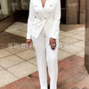 Women Pants Set Two Piece Sets Turn Down Collar White Blazer Elegant Coats Matching Sets Work High Waist Long Pants Suits