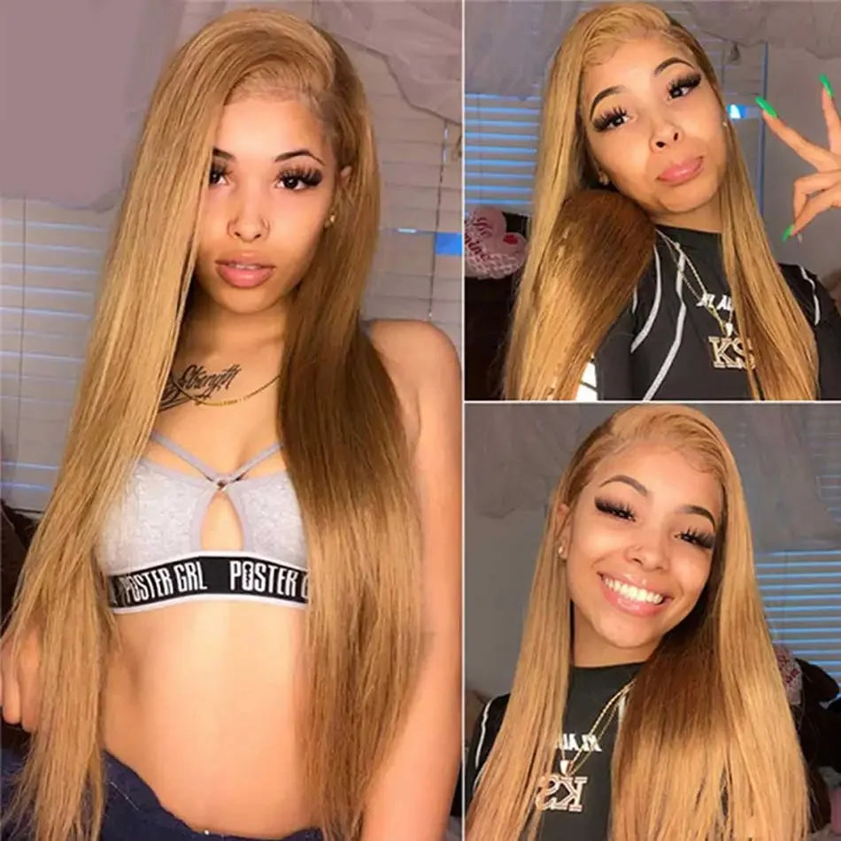 13x4 Straight Honey Blond Lace Front Wigs Human Hair 13x6 Hd Lace Frontal Wig For Women 27# Colored Lace Front Wigs Brazilian
