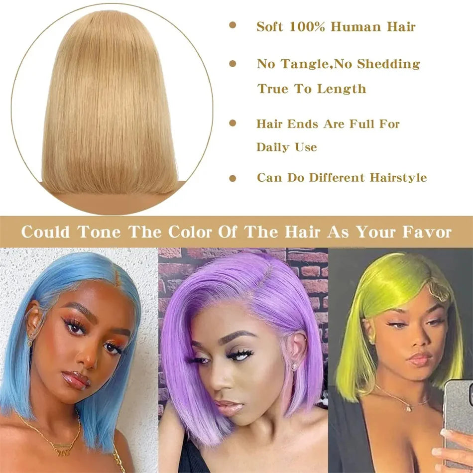 210% Density Vietname Super Double Drawn Bone Straight 13x4 Frontal Bob Wig with 100% Human Hair 613 Honey blond For Black Women