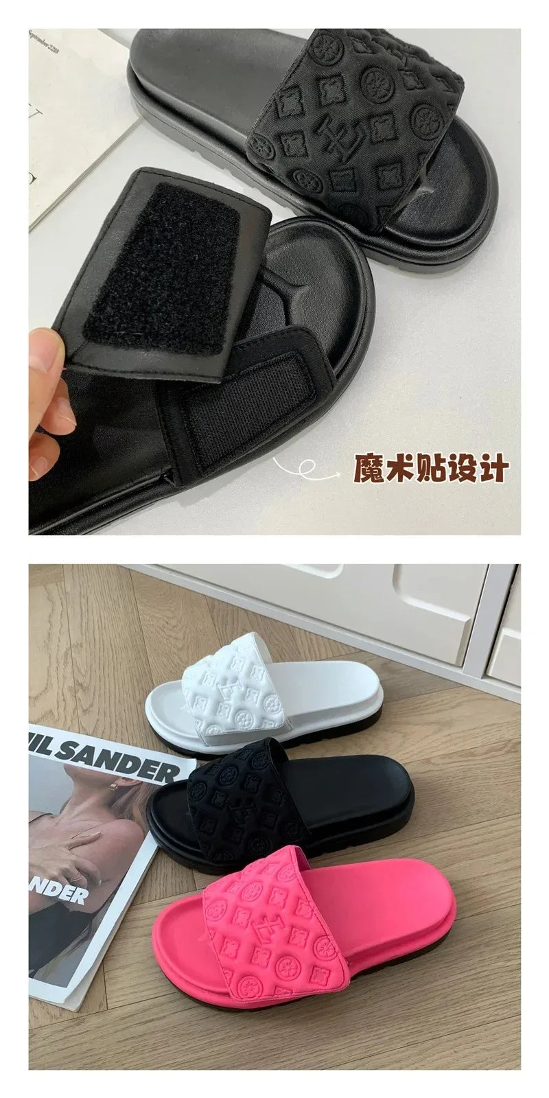 Ladies Magic Sticker Flat Slippers 2025 Summer New Designer Luxury Sandals for Women Elegant Home Flat Slippers Zapatos De Mujer