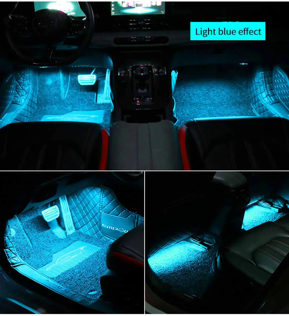 Neon LED Car Interior Ambient Foot Strip Light Accessories Back light Remote App Music Control Auto Decorative Atmosphere Lamp